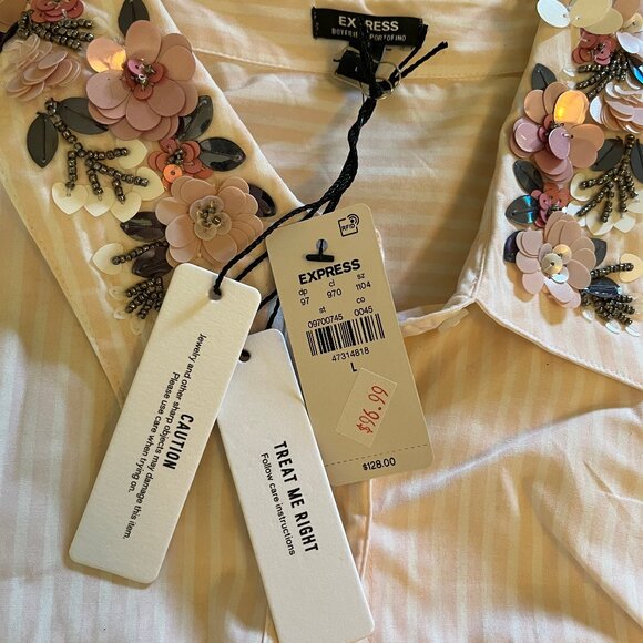 Express Striped Embellished Collar Boyfriend Portofino Shirt - Picture 5 of 6